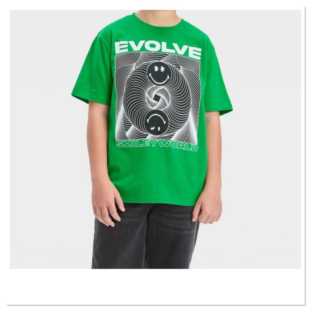 art class Green 'Evolve Boys Kids T-Shirt Short Sleeve Smiley World